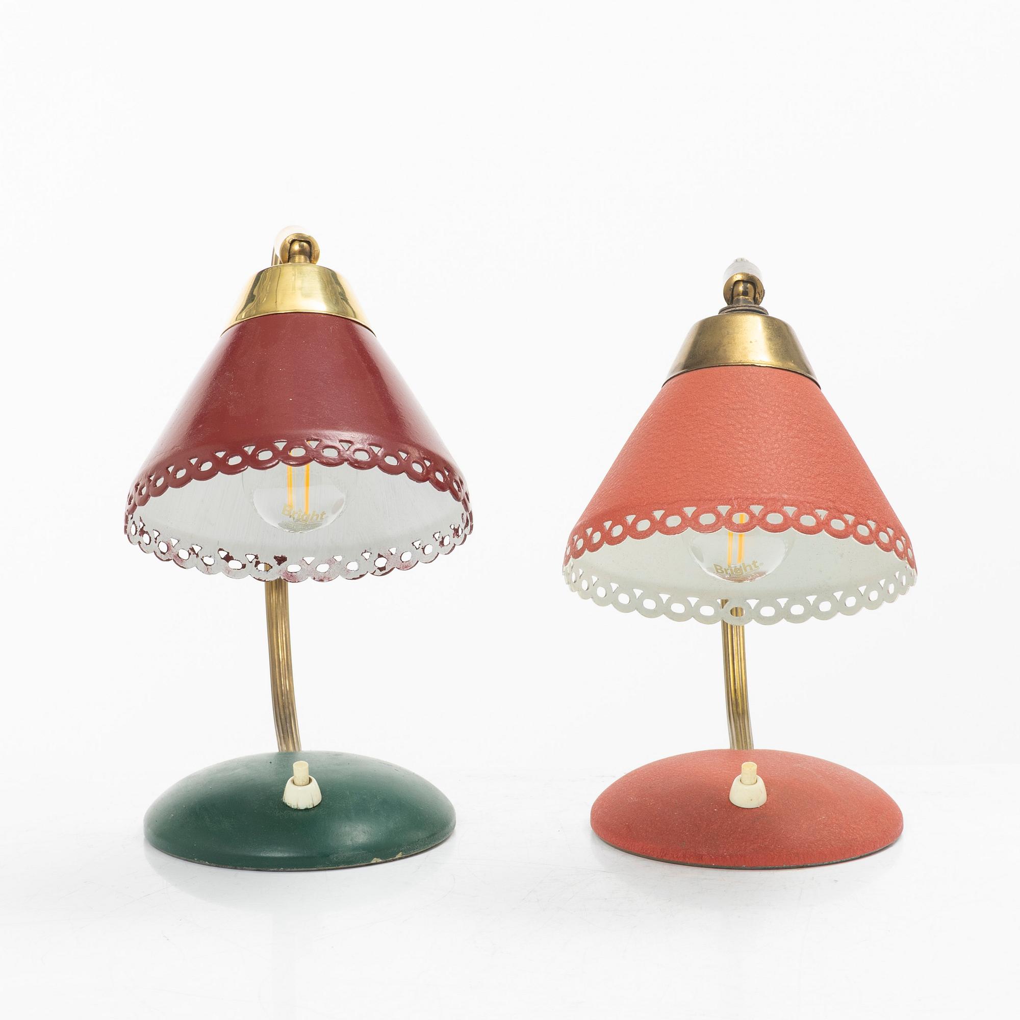 Vägglampor, ett par snarlika, EWÅ, 1950/60-tal.