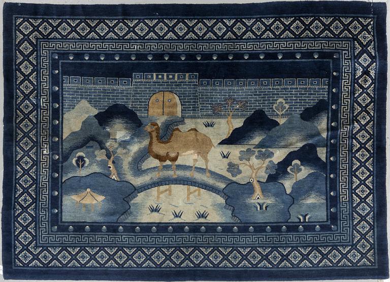 Matta, semiantik Baotou figural, Kina, ca 248 x 178 cm.