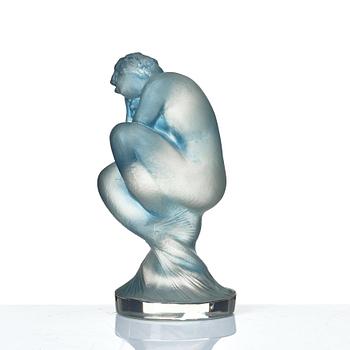 René Lalique, a 'Sirène' frosted and sea blue patinated Art Deco car mascot figurine, France 1920-30s.