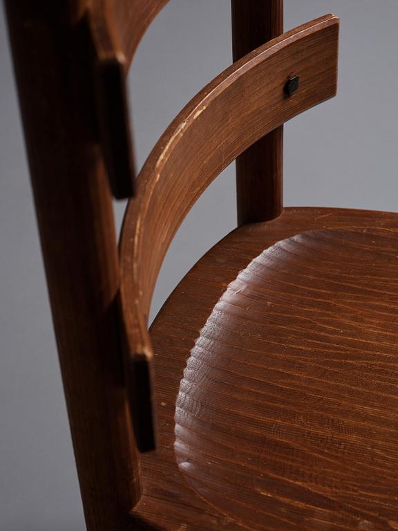 Axel Einar Hjorth, a set of 4 stained pine 'Sandhamn' chairs, Nordiska Kompaniet Sweden 1931-1932.