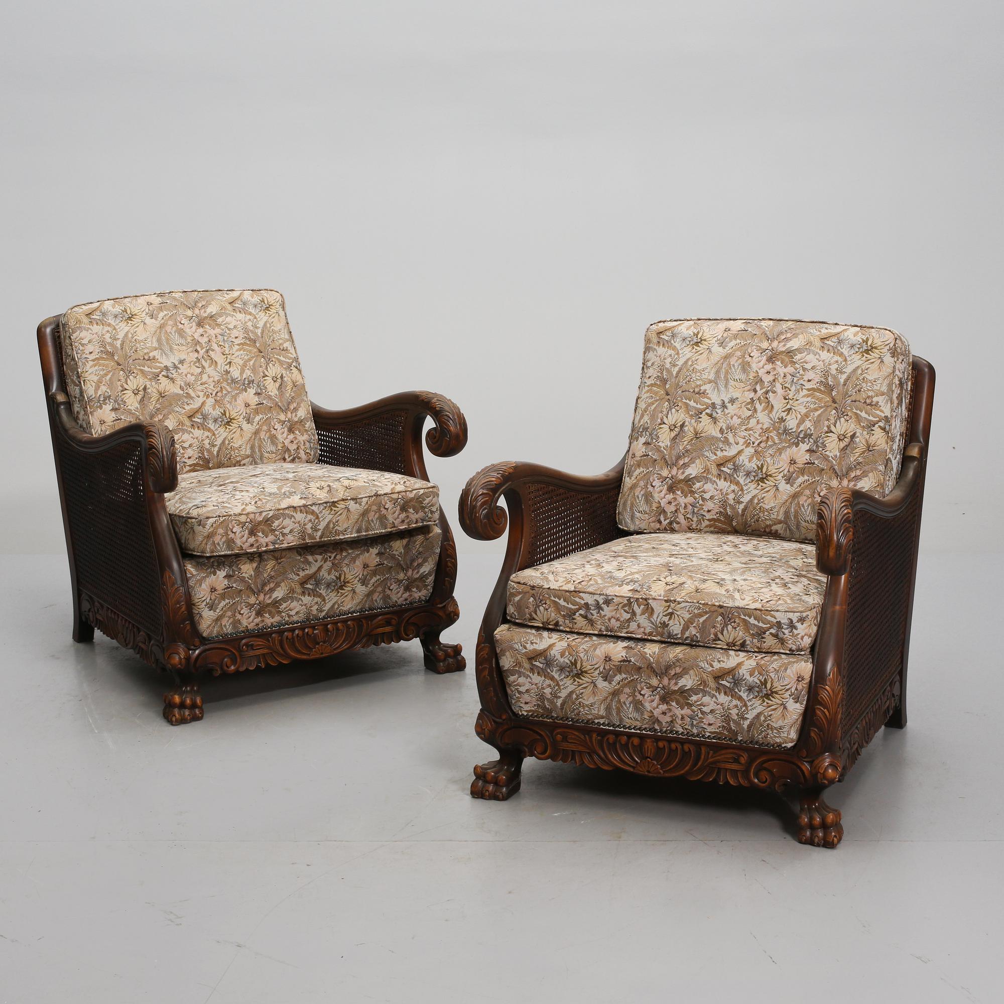 FÅTÖLJER, ett par, Chippendalestil, Lani Lyx, AB Larsson & Nilsson, Malmö, omkring 1900-talets mitt.