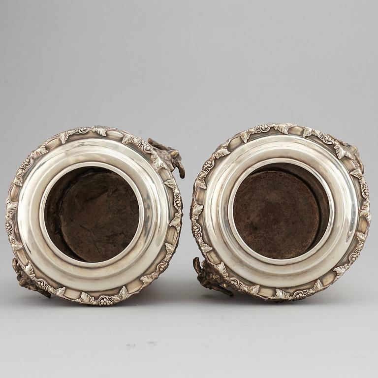 A pair of silver plate wine coolers, 20th Century.