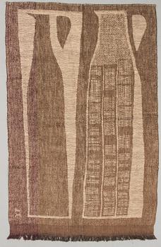 DORA JUNG, TAPESTRY. Clay Flasks. Signed, 1956.