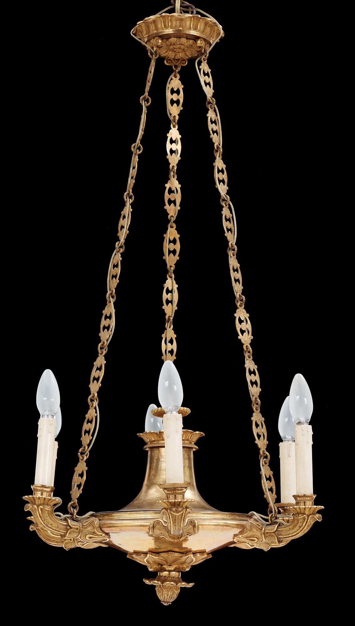 An Empire 19th century gilt bronze six-light hanging-lamp.