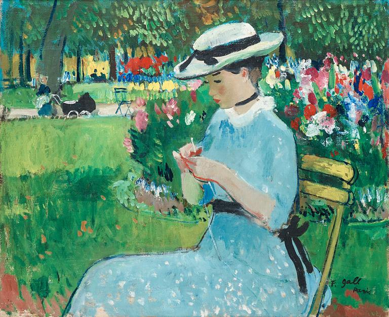 Francois Gall, "Eugénie en bleu, tricote au Jardin du Luxembourg".