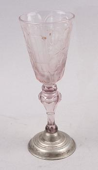 POKALGLAS, glas och tenn, 1700-tal.