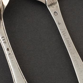 Dopskedar, 4 st silver. Bl a Magnus Frölin Eksjö (1752-60).