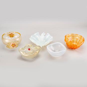 A set of five mid 20th century glass bowls from Murano, Venice Italy.