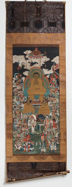 RULLMÅLNING, tusch och färg på papper. Japan, Edo period.