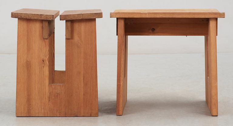 A pair of Axel Einar Hjorth stained pine 'Lovö' stools, Nordiska Kompaniet, 1930's.