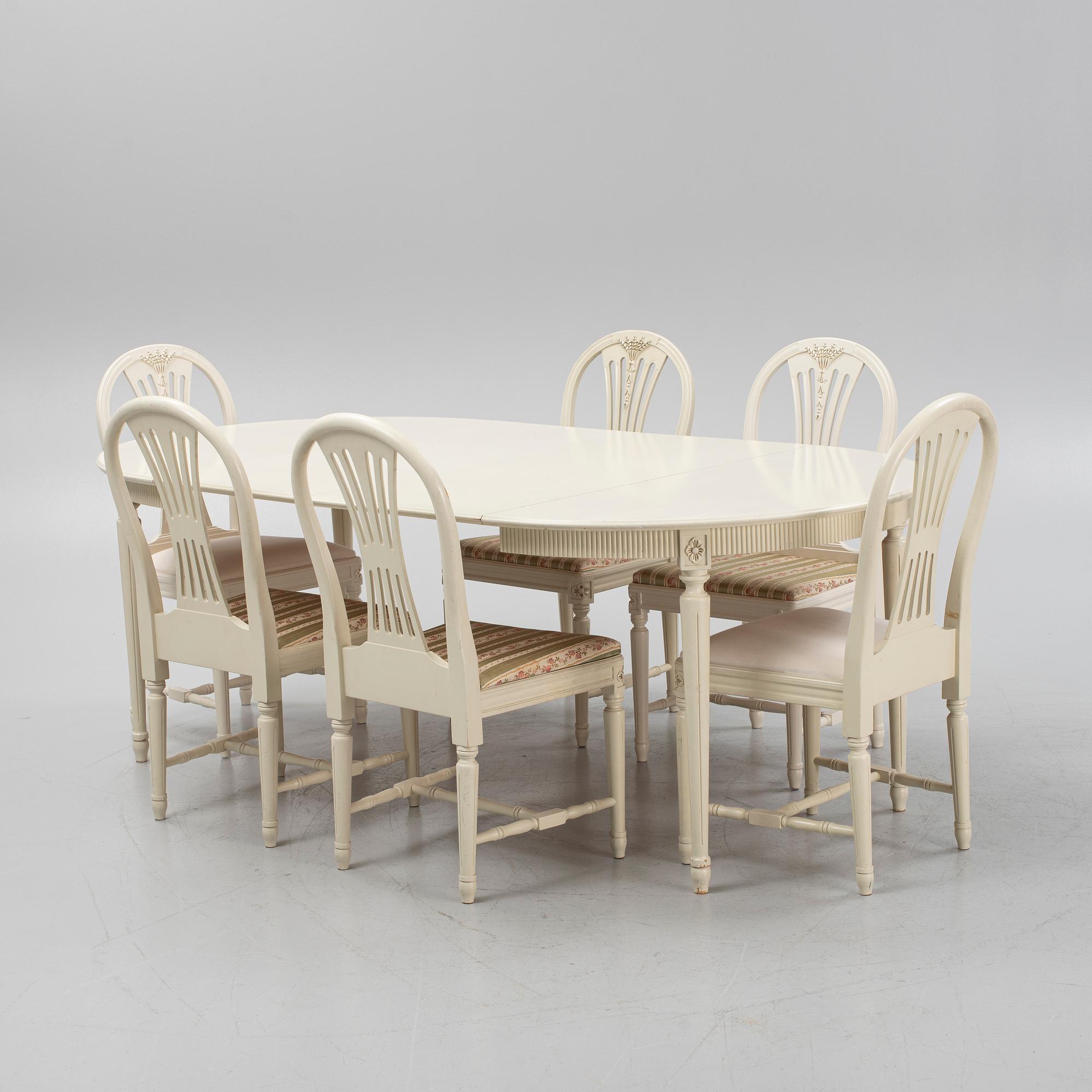 A Gustavian style dining group, mid 20th Century.