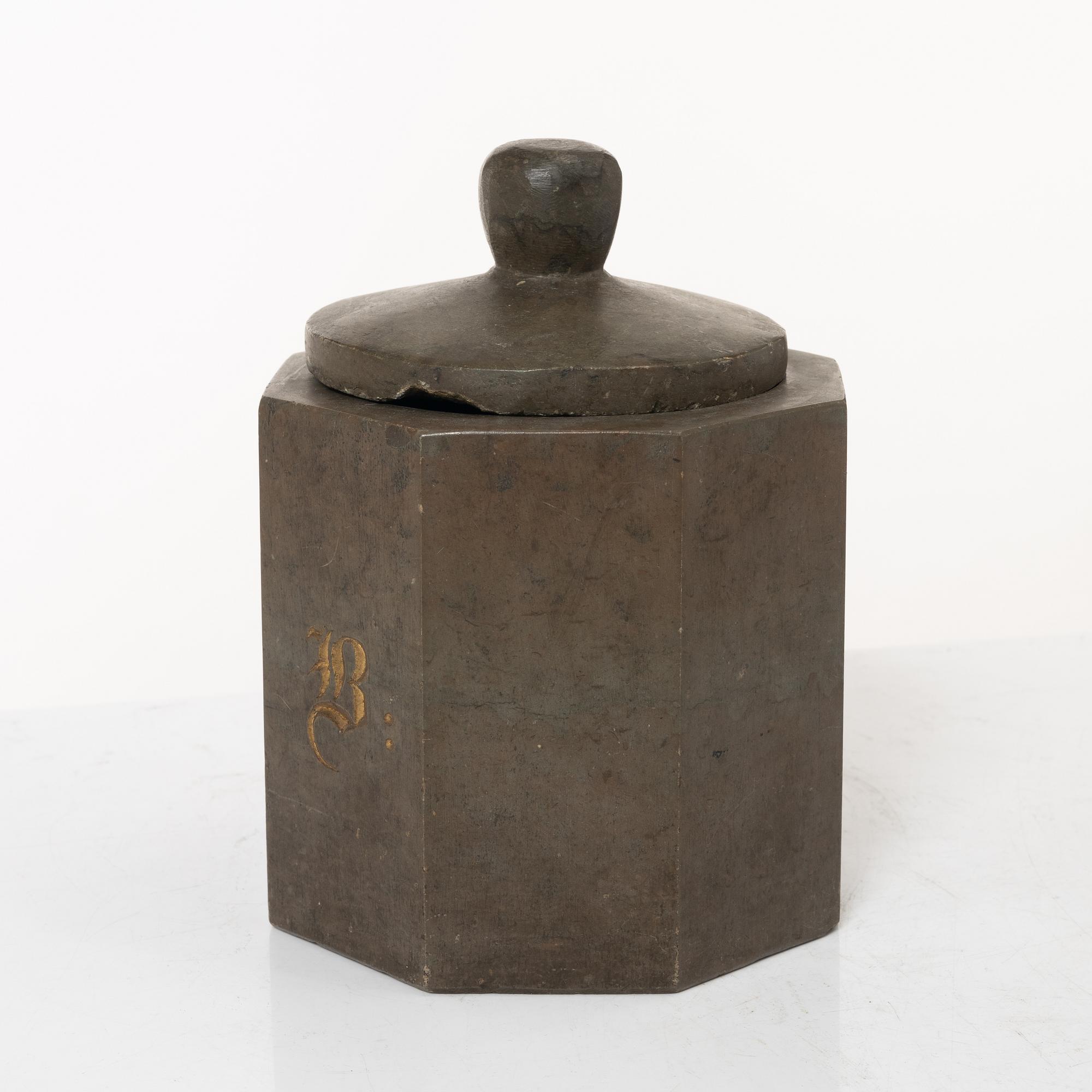 A Swedish limestone tobacco jar, mid 19th century.