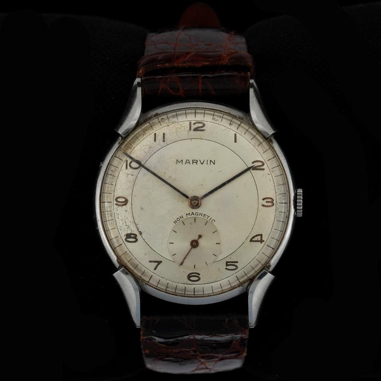 ARMBANDSUR, herr, stål, Marvin, 1940-50-tal.