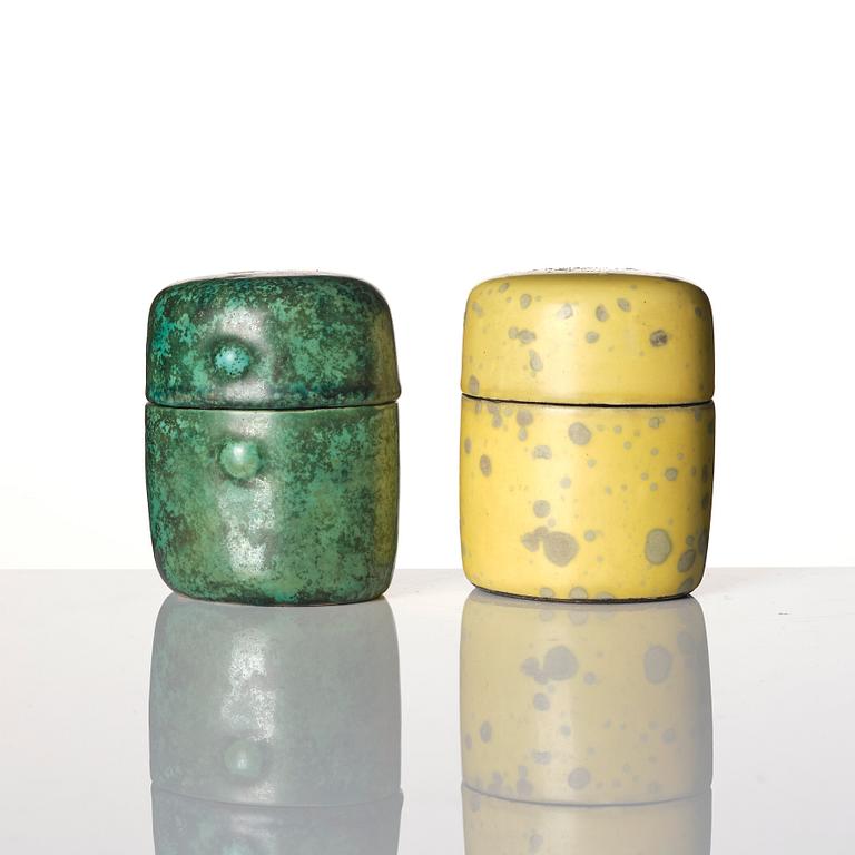 Hans Hedberg, a set of two faience lidded jars and a vase, Biot, France.