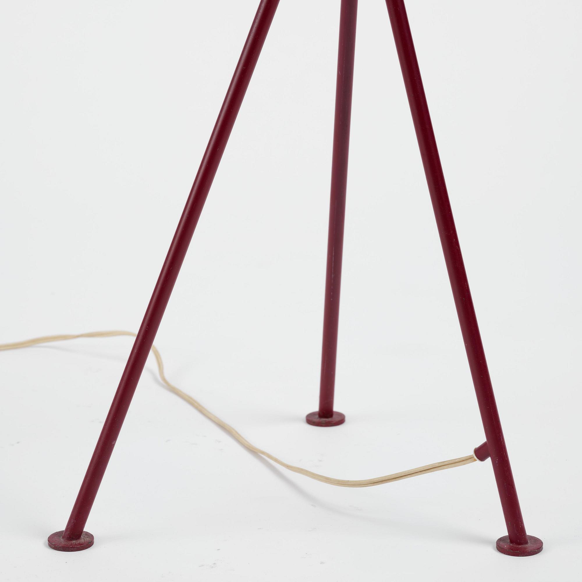 Greta Magnusson Grossman, a burgundy red "Grasshopper" floor lamp model "G-33", Bergboms, Malmö, 1950s.