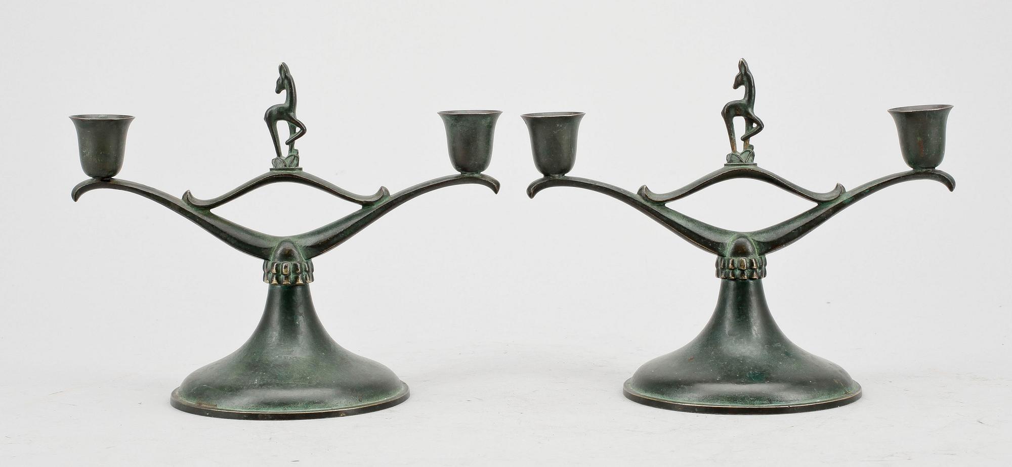 KANDELABRAR, ett par, art deco, Ystad Brons, 1900-talets första hälft.