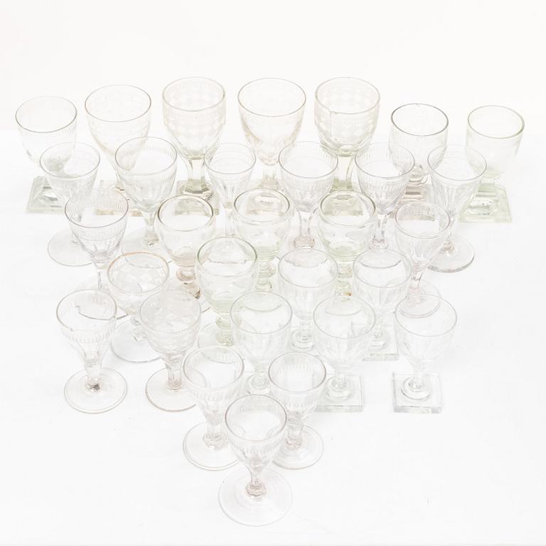 A set of thirty late Gustavian glasses, including from Casimirsborgs glassworks, late 18th/early19th century.