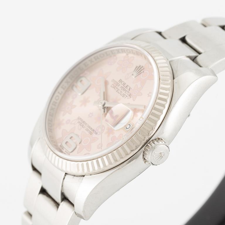 Rolex, Oyster Perpetual, Datejust, "Floral Dial", wristwatch, 36 mm.