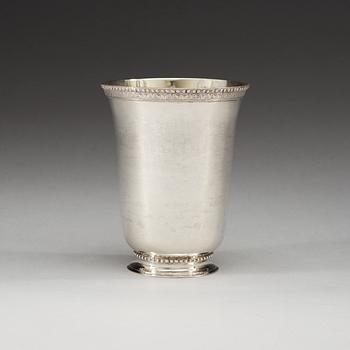 A Swedish 18th century parcel-gilt beaker, makers mark of Carl Lindgren, Norrköping 1788.