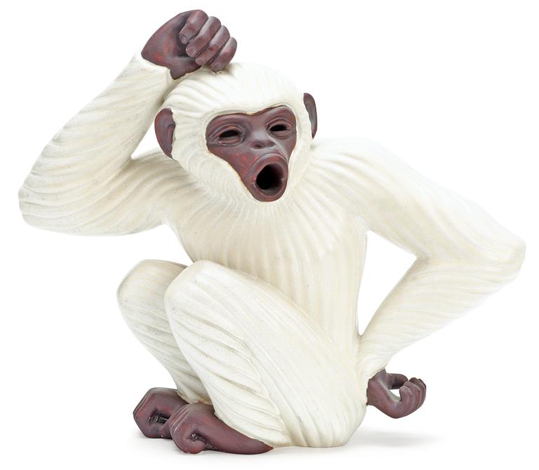 A Gunnar Nylund stoneware figure of an ape, Rörstrand.