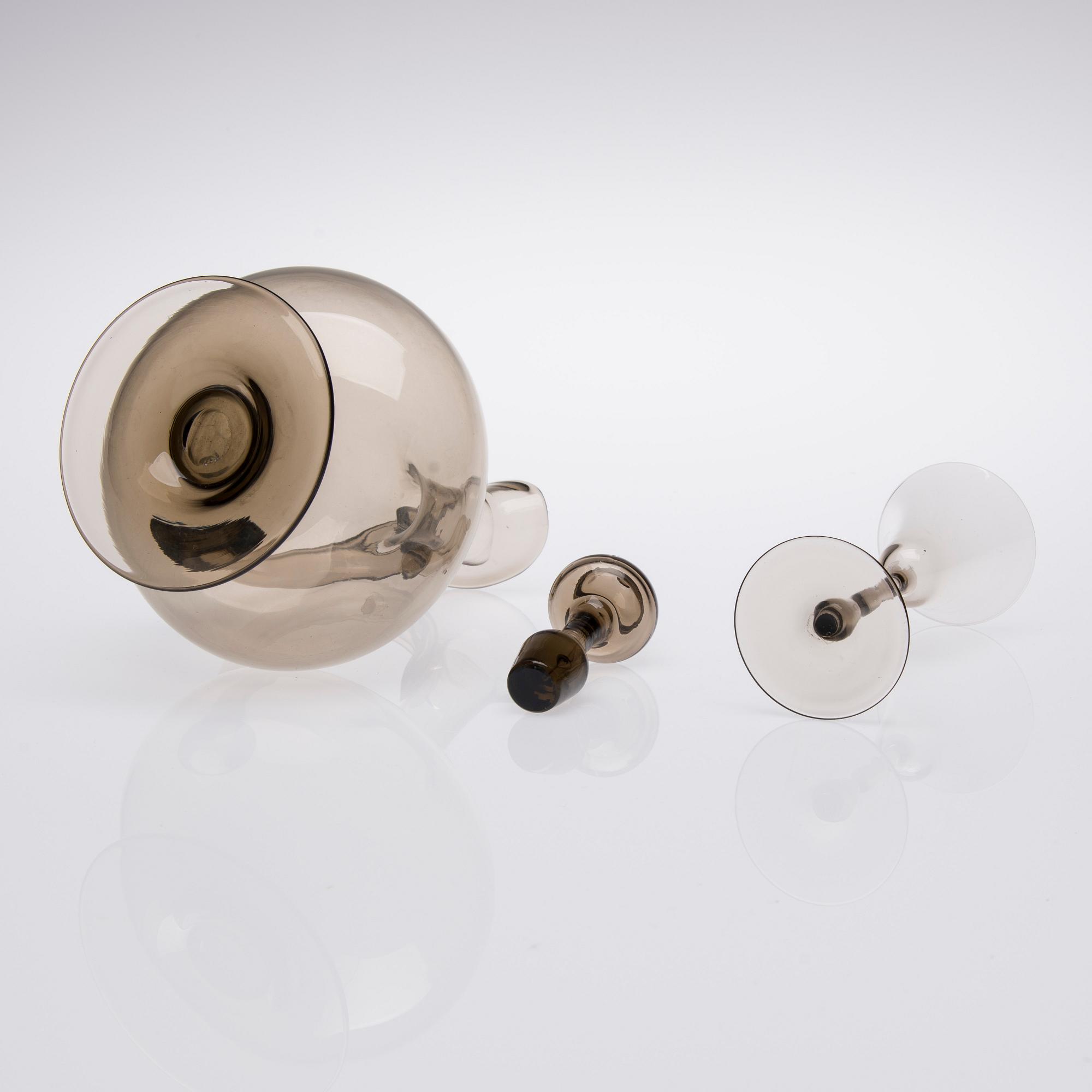 KARAFF MED LIKÖRGLAS, 9 st, "Stork" Simon Gate och Edward Hald, Sandvik 1918-1919.