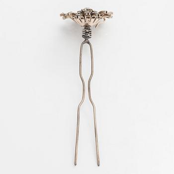 Brosch/hårsmycke/hänge, 18K guld/silver och gammalslipade diamanter, Franska stämplar, 1900-talets början.