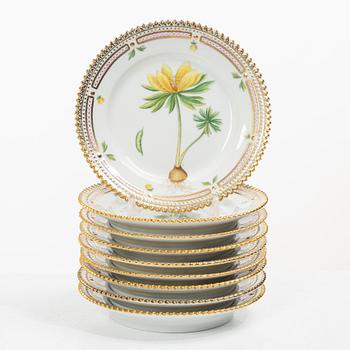 Royal Copenhagen, nine fruit plates, 'Flora Danica', Denmark.