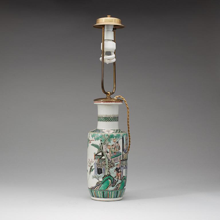 A famille verte roulau vase, Qing dynasty, 19th Century.