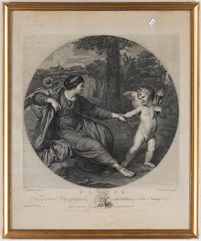 GRAVYRER, 3 st (2+1), efter Angelica Kauffman och Annibale Carracci, 1800-tal.