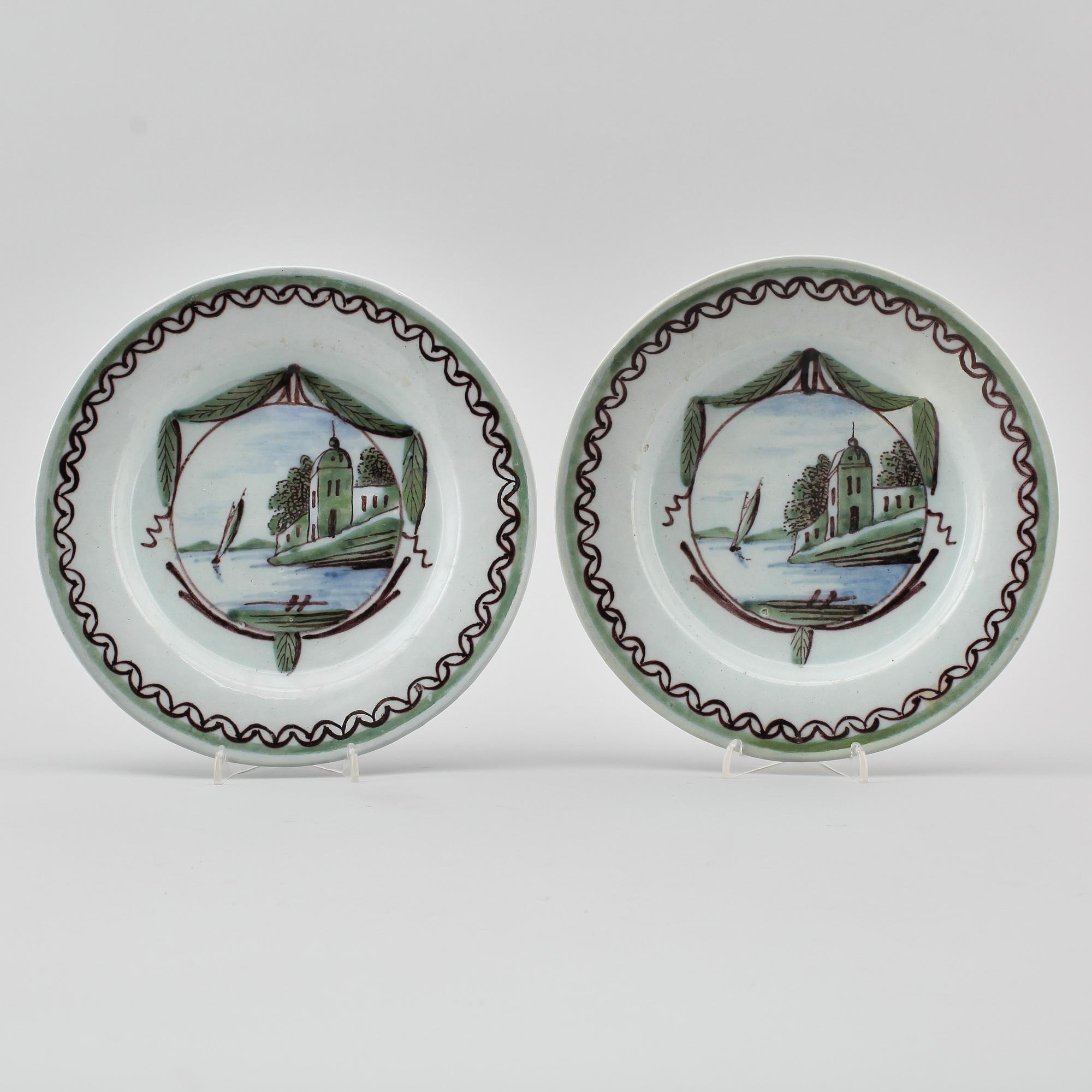 TALLRIKAR, 1 par, fajans, sannolikt Nederländerna, 1800-tal.