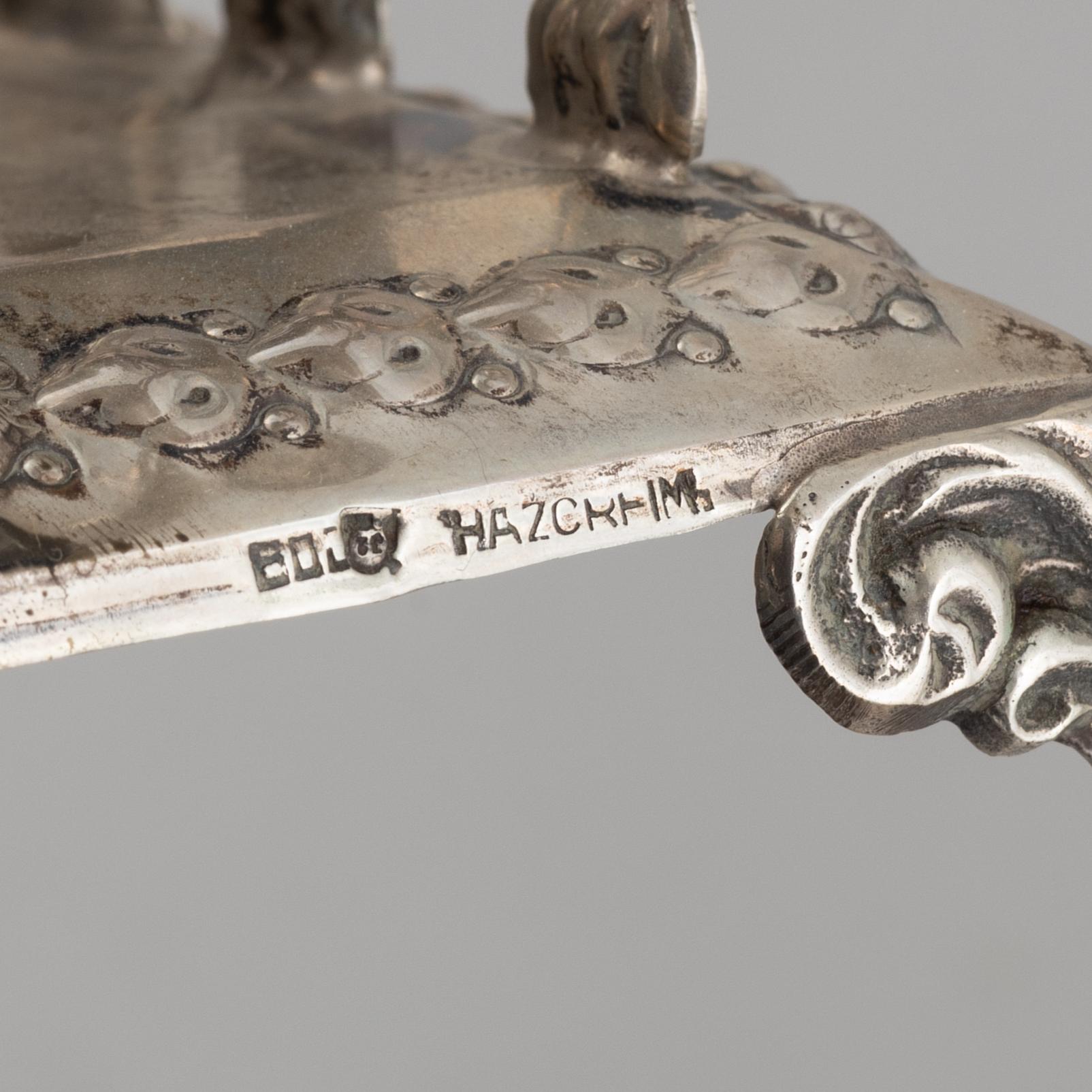 Hanukkah menorah, low-grade silver, Hazorfim Ltd, Israel, 20th Century. Judaica.