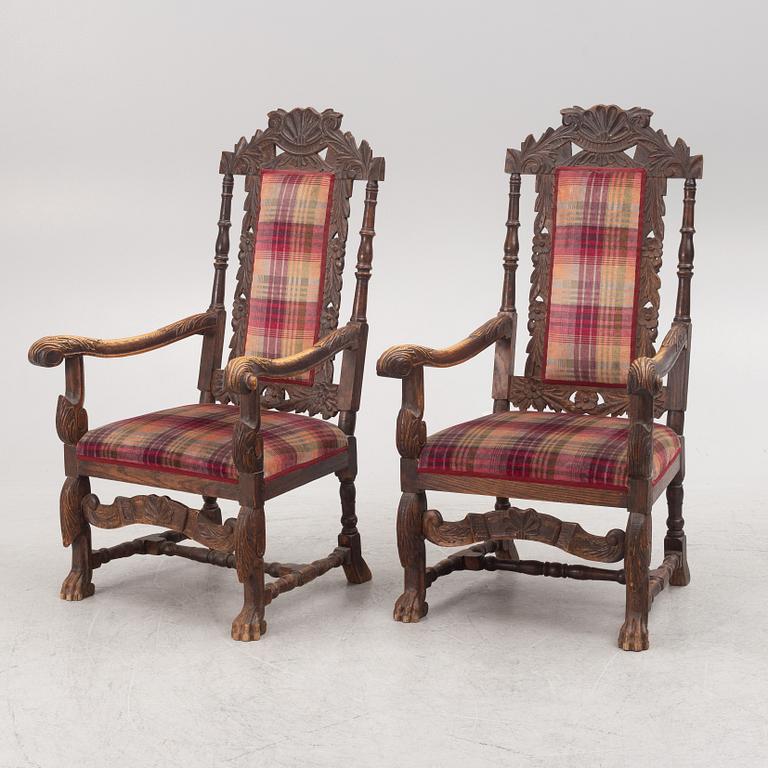 A pair of Baroque style armchairs, circa 1900.