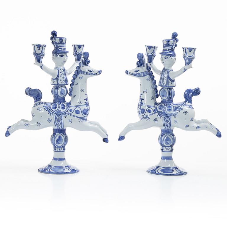 Björn Wiinblad, a pair of earthenware candelabras, Denmark, 1997.