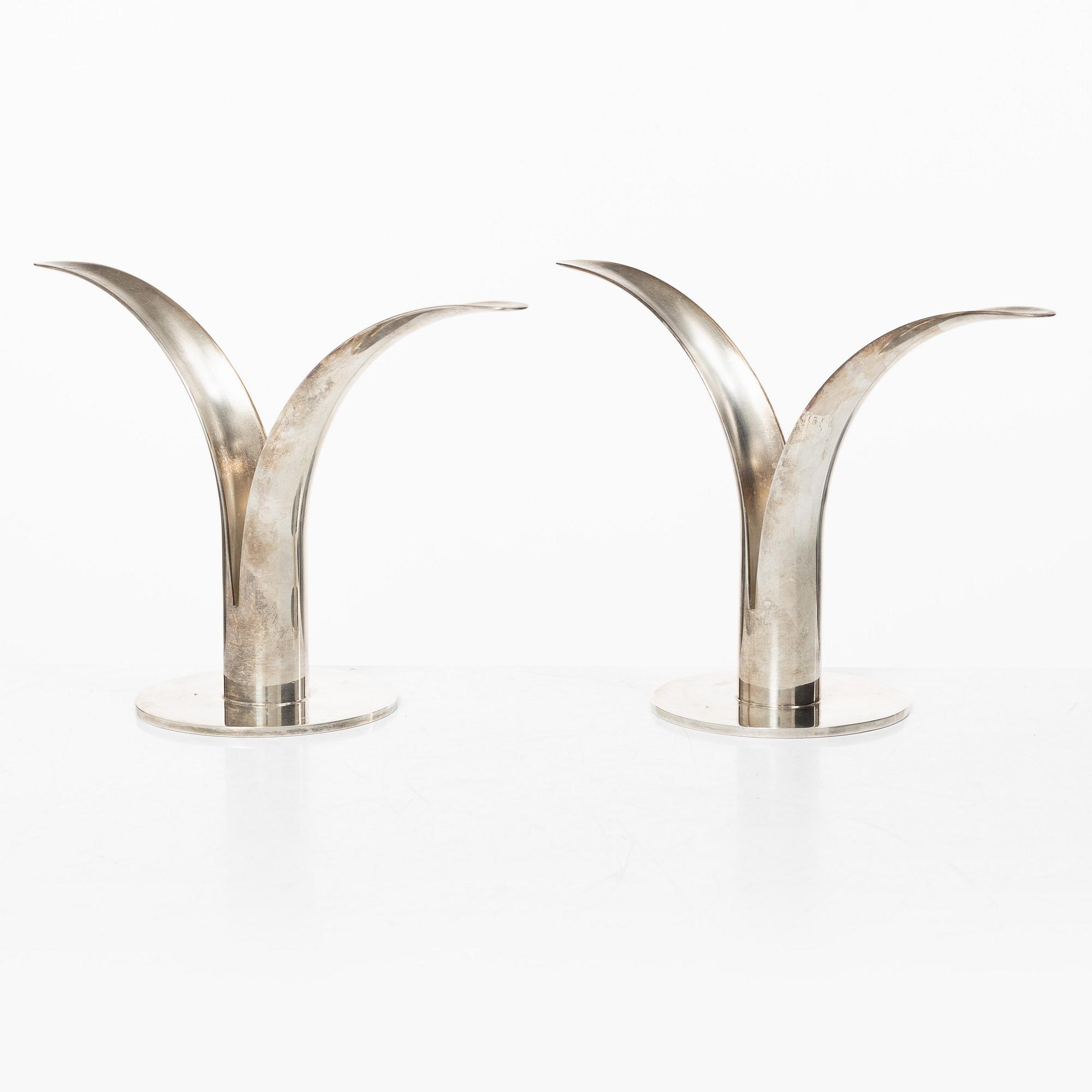 Ivar Ålenius-Björk, Candle holders, a pair, silver-plated, "Liljan", Skultuna.
