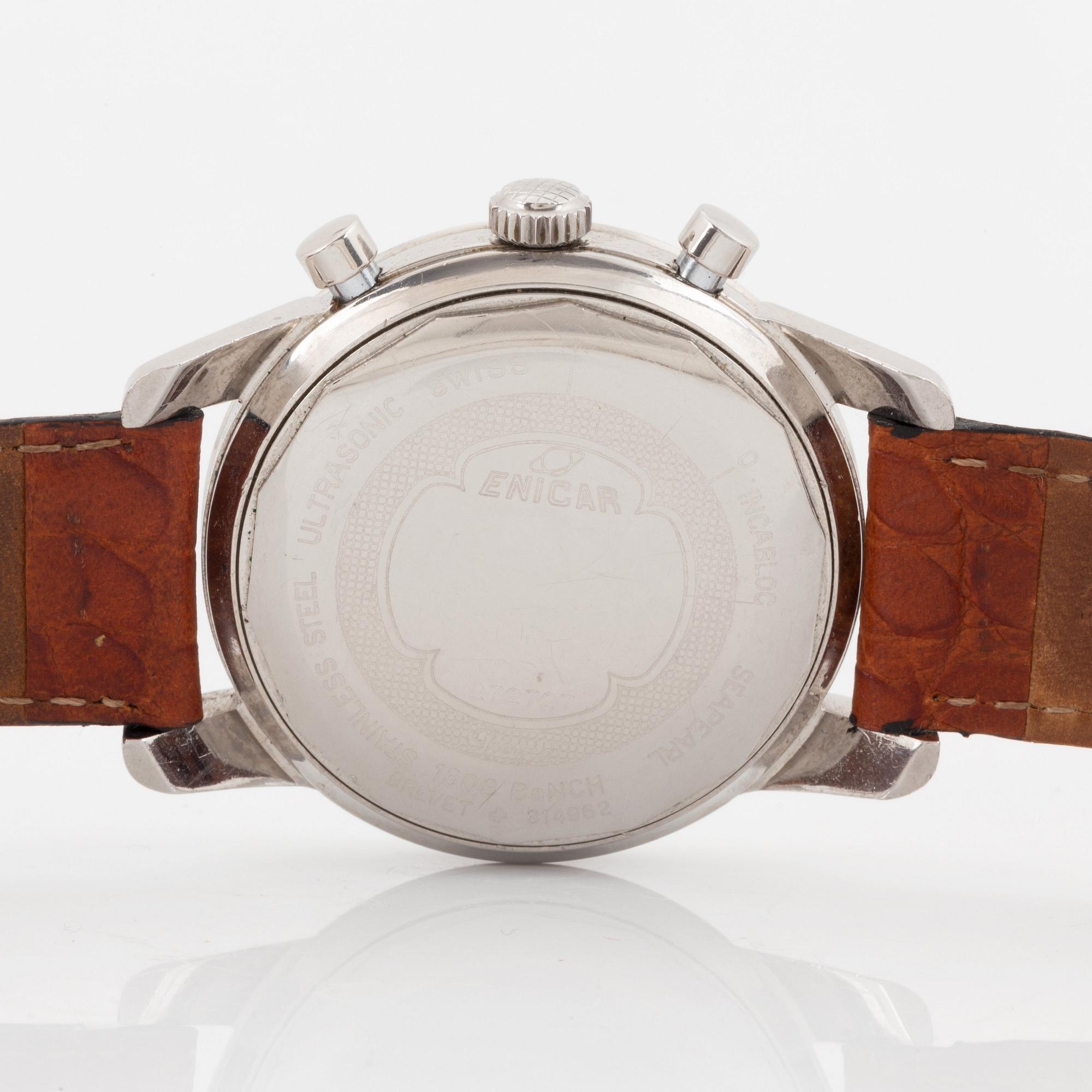 Enicar, Sherpa Graph, chronograph, "Mark 1a", “Gladius hands”, “Tachymetre Base 1000”, "Bengt Ohrelius".