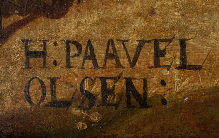 OKÄND KONSTNÄR, olja på pannå. 1600-tal. Bär sign H:Paavel Olsen.