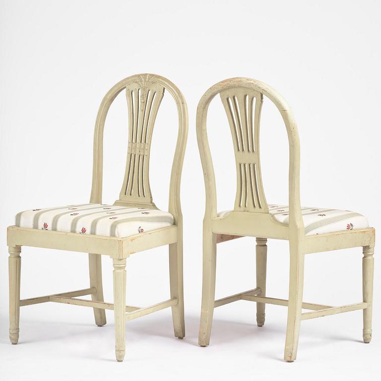 A set of six Gustavian chairs, Sweden, late 18th century.
