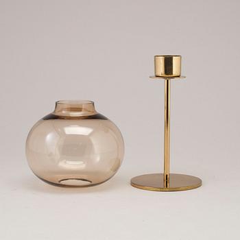 A brass and glass Hans-Agne Jakobsson  candlestick, 1960s / 70s.