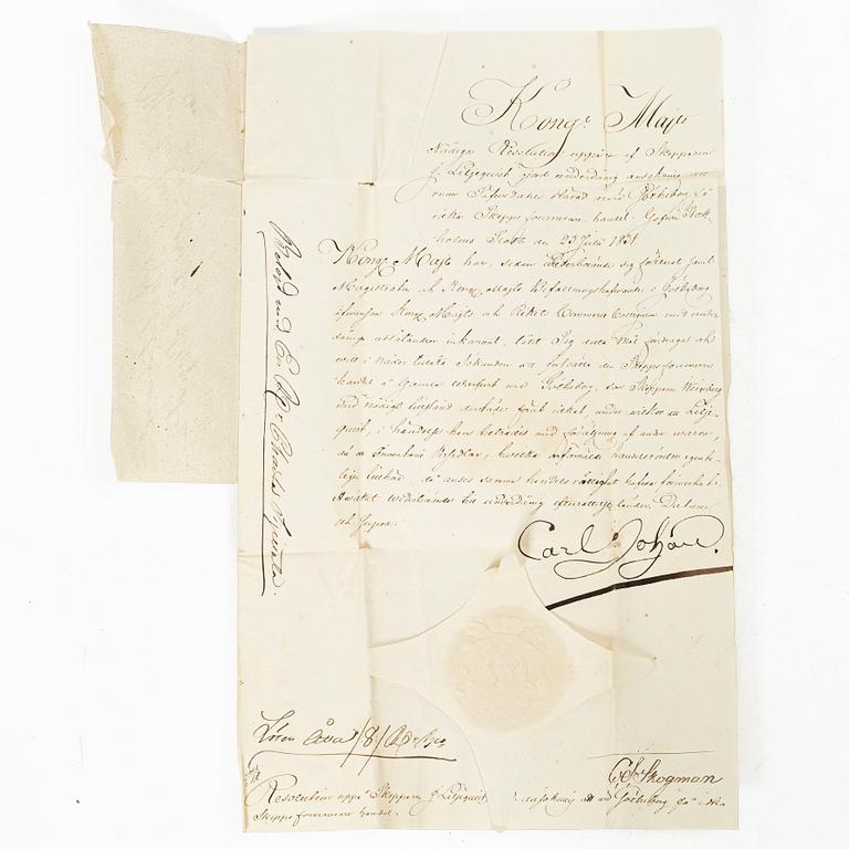 Kungligt brev, signerat Carl XIV Johan, 1831.