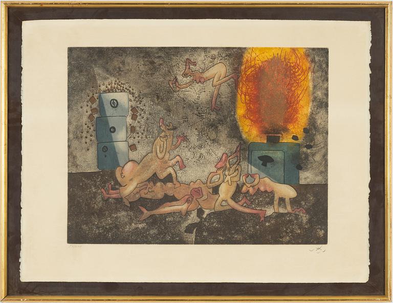 Roberto Matta, etching in colours, 1974, signed 50/100.