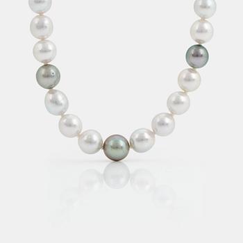 A Tahitian and South Sea cultured pearl necklace.