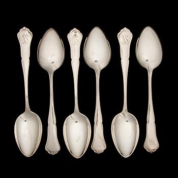 BESTICKUPPSÄTTNING, 18 delar, silver och nysilver, "Chippendale". 1900-talets senare hälft.