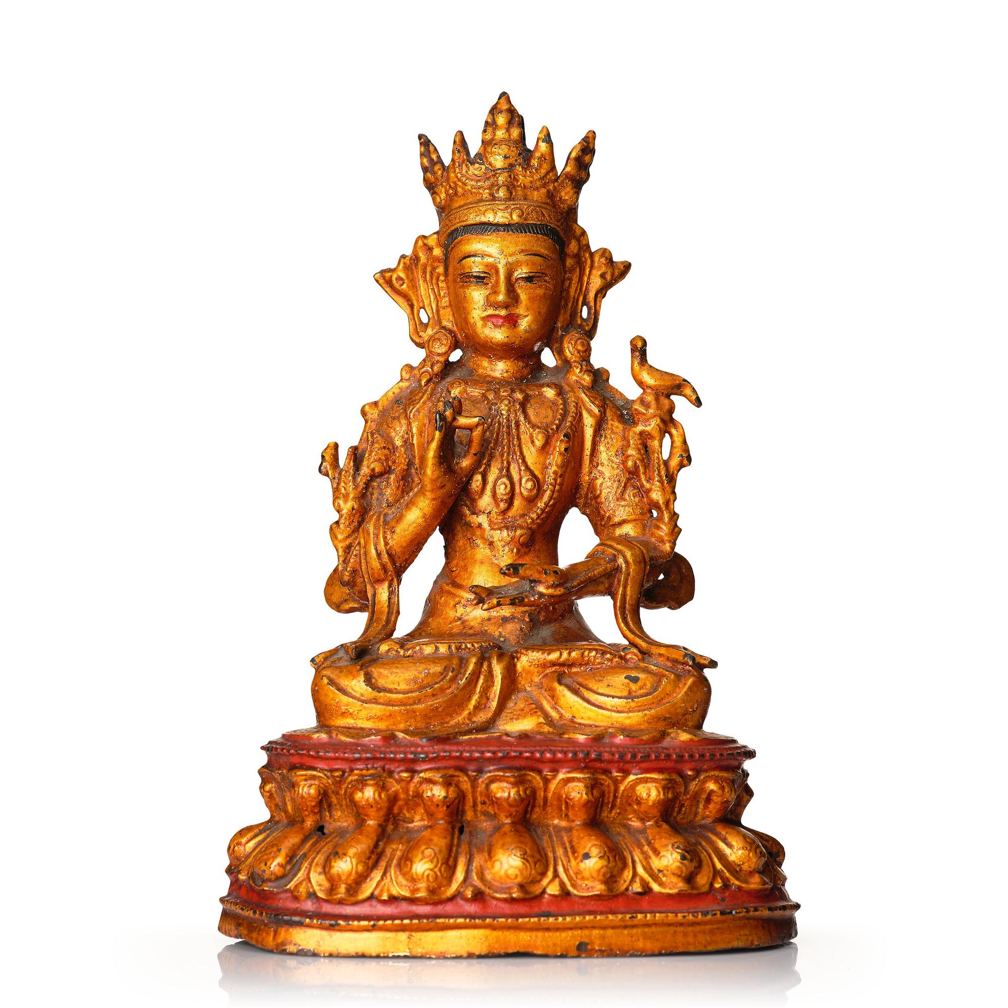 Avalokiteshvara, kallförgylld och lackerad brons. Mingdynastin (1368-1644).