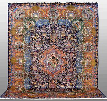 A CARPET, Figural Kashmar, ca 396 x 304 cm.