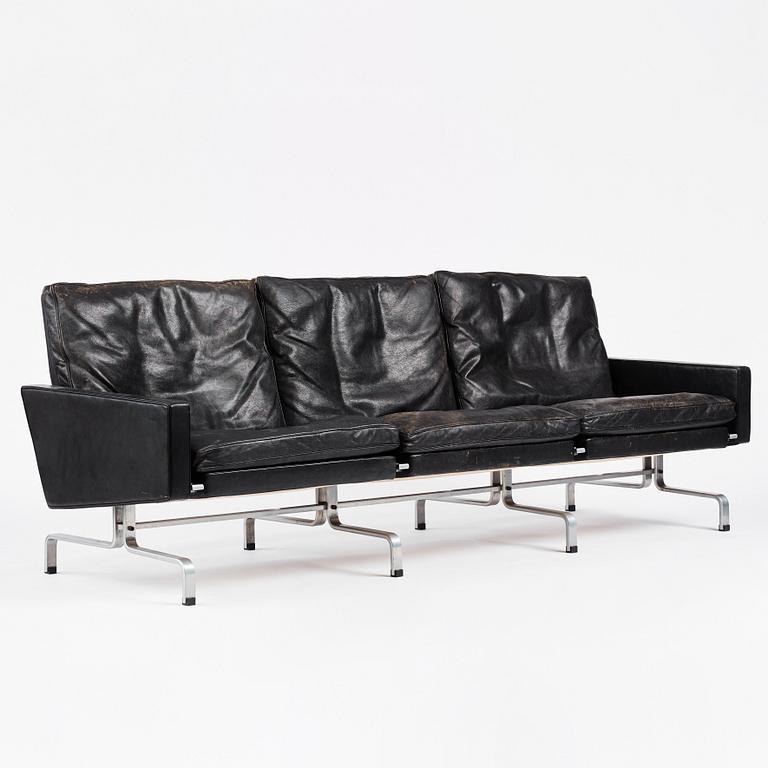 Poul Kjaerholm, a  'PK31-3' black leather sofa, edition E Kold Christensen, Denmark.