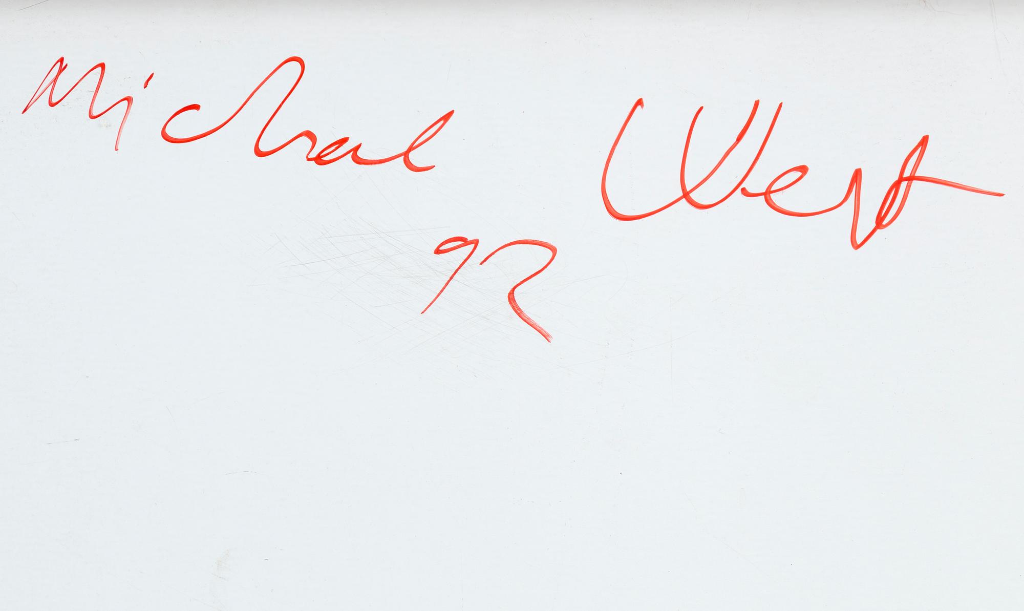 MICHAEL WEST, acrylic on metal, signed verso and dated 92.