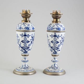 A pair of early 20th century porcelin table lights, possibly Dresden.