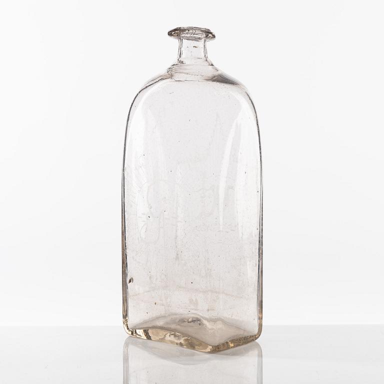 A Swedish engraved glass bottle presumably from Limmared, circa 1800.