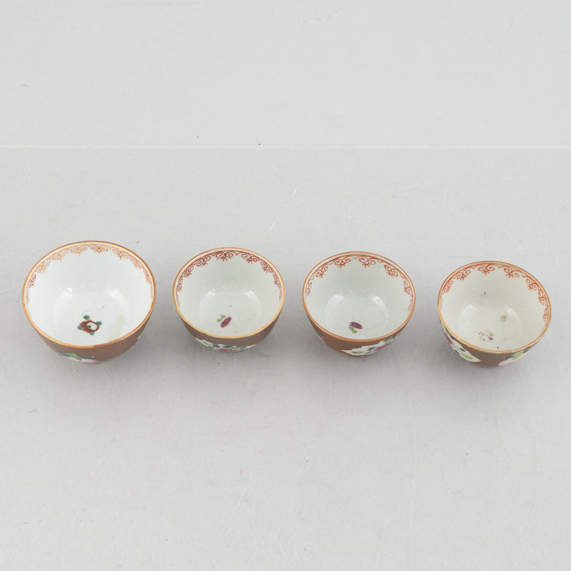 Six café au lait cups with sauces, China, Qianlong (1736-95).