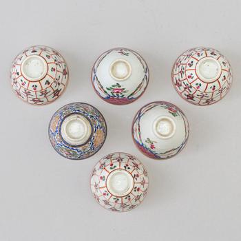 Six famille rose export porcelain cups, Qing dynasty, 18th century.